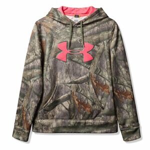 UNDER ARMOUR Mossy Oak Treestand Hoodie Womens Sz S Green Camo Pink Logo Hunting